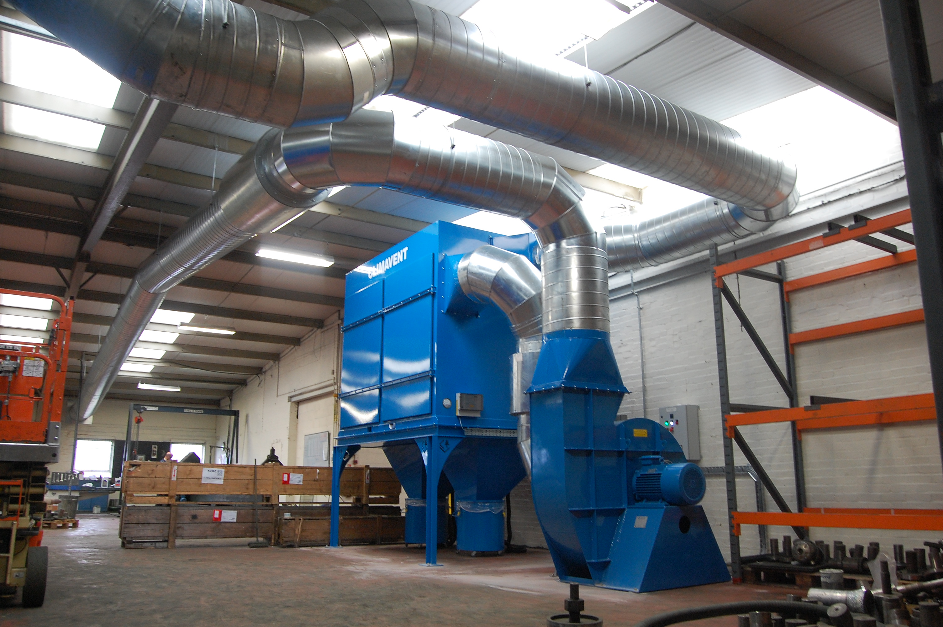 Internal reverse jet filtration unit with a centrifugal fan based in the UK.