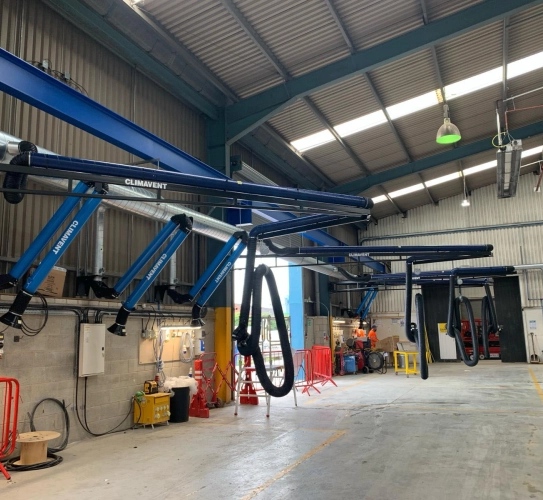 Service booms c/w extraction arms strategically positioned for extraction at source as and when required.