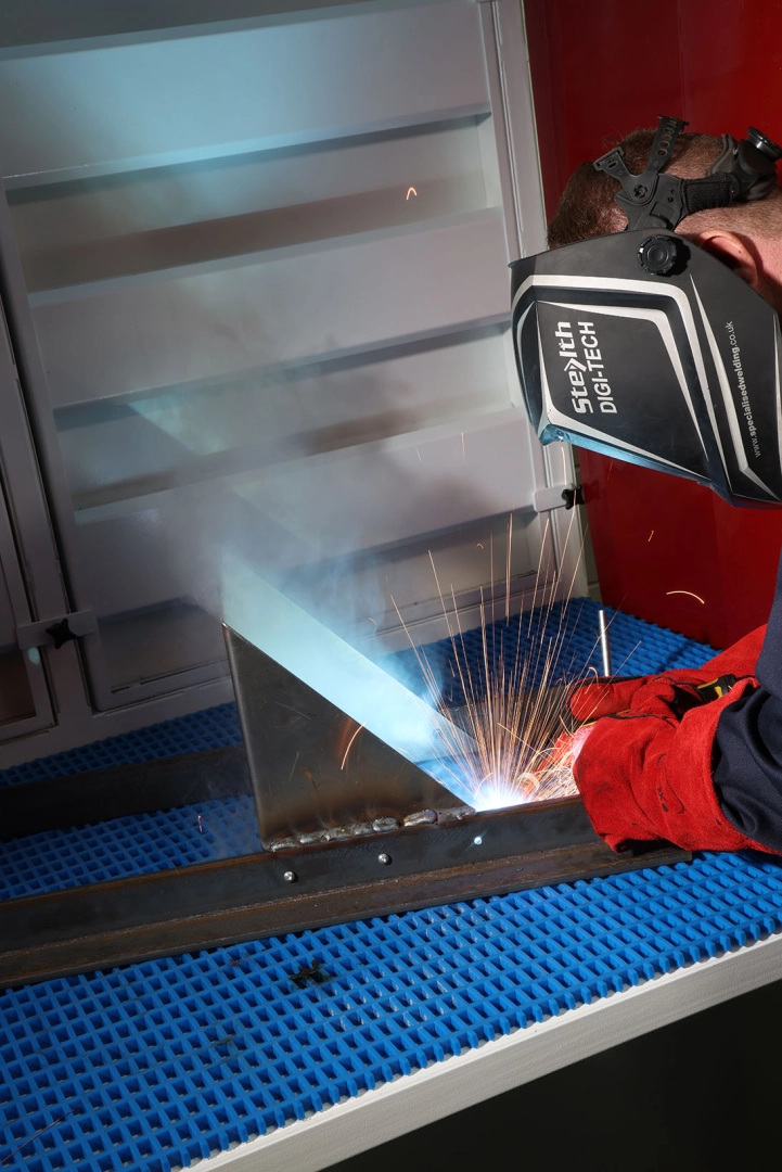 Welding Fume Extraction with Back Draught Bench Back where the fume is being drawn to the back of the bench