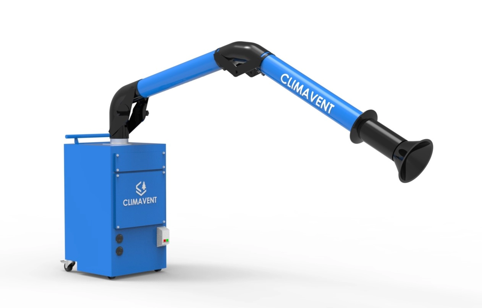 Mobile Welding Fume Extraction Single Arm Unit showing the extension available to allow positioning of the unit