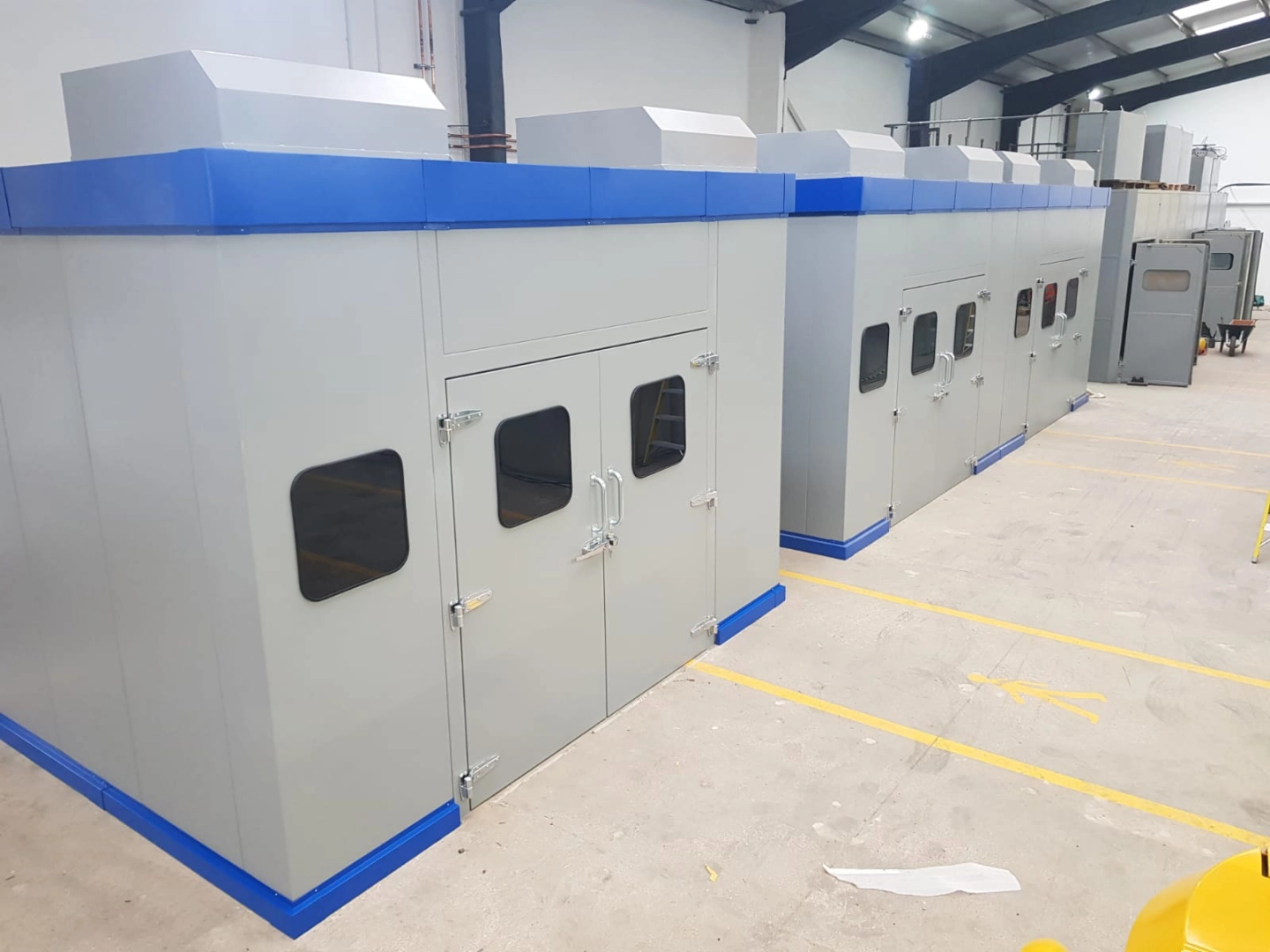 Multiple dust control booths for numerous dust extraction applications with double door access