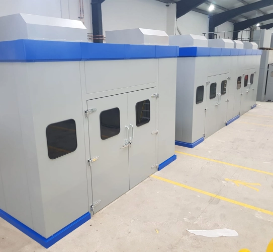 Multiple dust control booths for numerous dust extraction applications with double door access