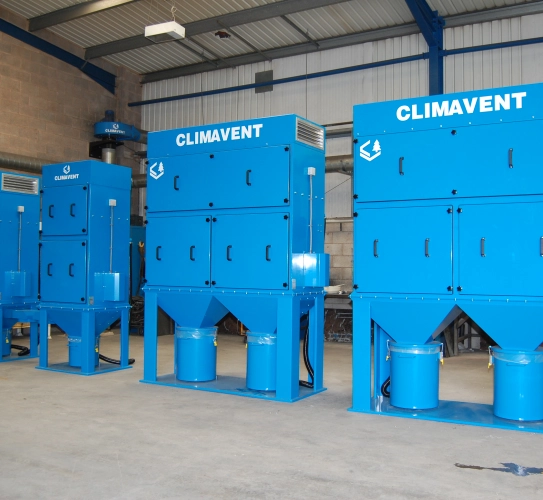 Multiple Auto Shaker extraction units ready for dispatch. Supplied as standalone units with ductwork connection points