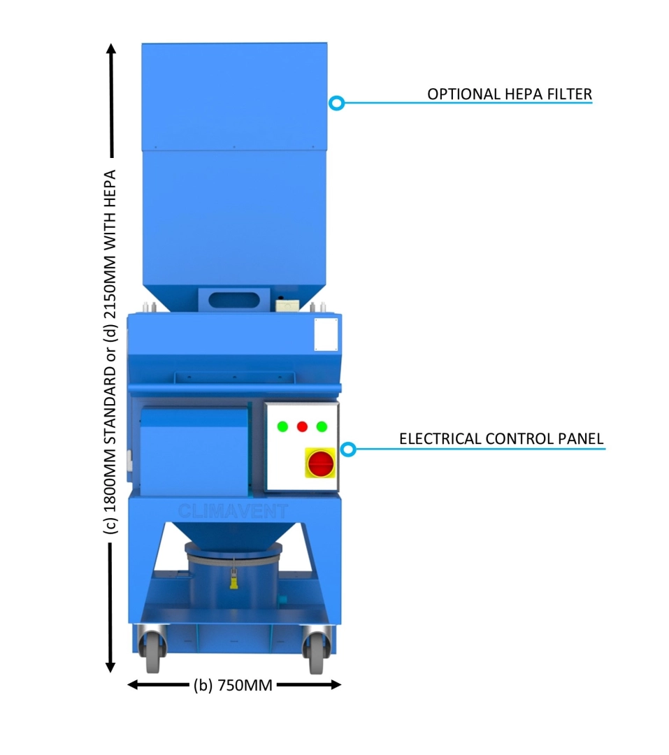 Mobile Dust Extraction with an additional HEPA filter for the extraction of fine dusts.